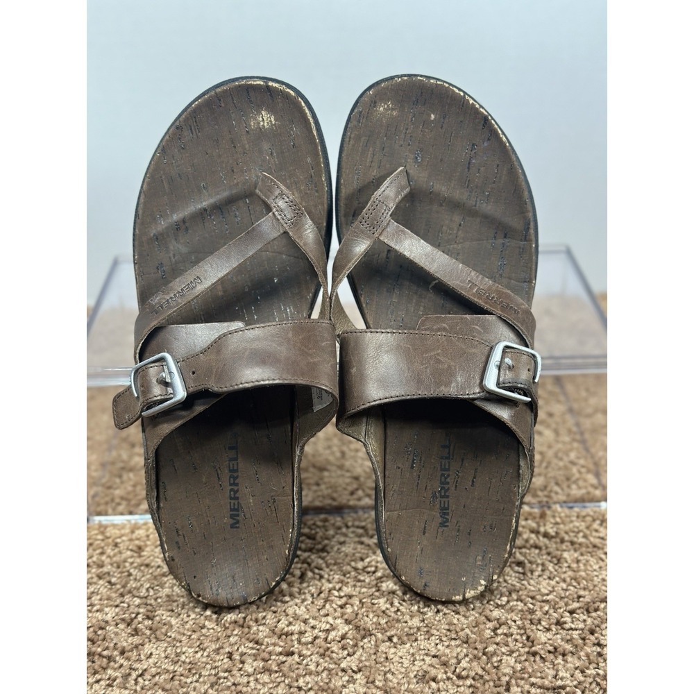 Merrell Women's Around Town Luxe Sandals 9 Brown Leather Thong Leather J03730